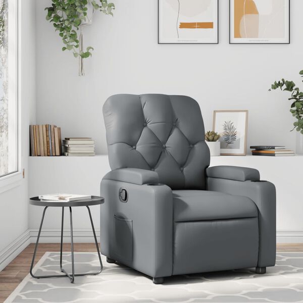 vidaXL Sill&oacute;n reclinable de cuero sint&eacute;tico gris
