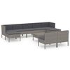 vidaXL Set de muebles de jard&iacute;n 10 pzas y cojines rat&aacute;n sint&eacute;tico gris