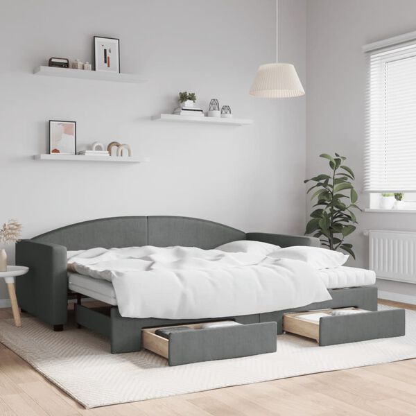 vidaXL Sofá cama nido con cajones tela gris oscuro 90x200 cm