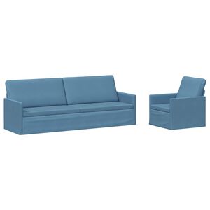 vidaXL Juego de Sof&aacute; 2 pcs Azul Tela de Pana