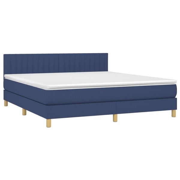 vidaXL Cama box spring con colch&oacute;n y LED tela azul 180x200 cm