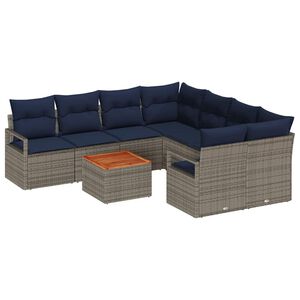 vidaXL Conjunto de sof&aacute;s de jard&iacute;n 9 pcs Gris rat&aacute;n sint&eacute;tico
