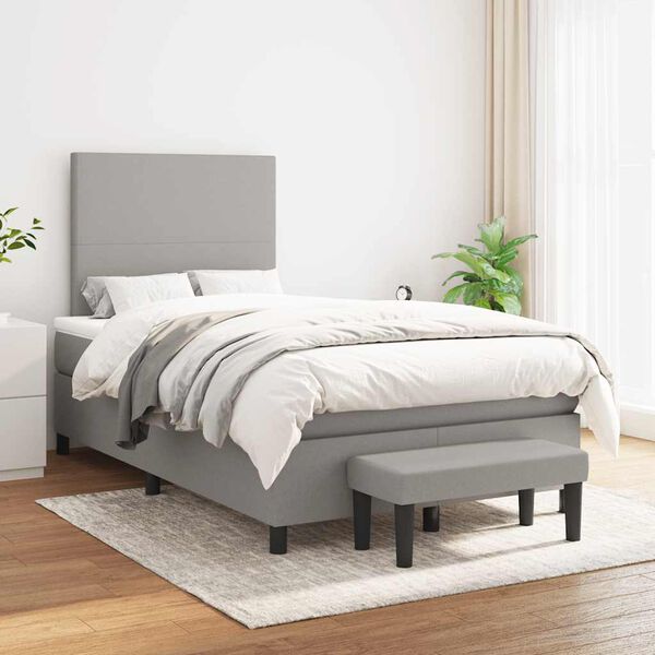 vidaXL Cama box spring con colch&oacute;n tela gris claro 120x190 cm