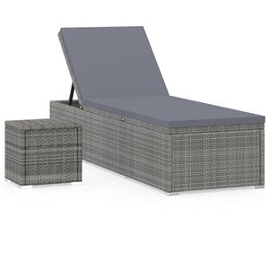 vidaXL Tumbona con coj&iacute;n y mesita de rat&aacute;n sint&eacute;tico gris