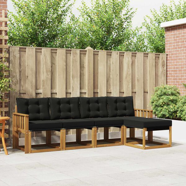 vidaXL Conjunto de sof&aacute;s de exterior con coj&iacute;n 5 pcs Natural y negro