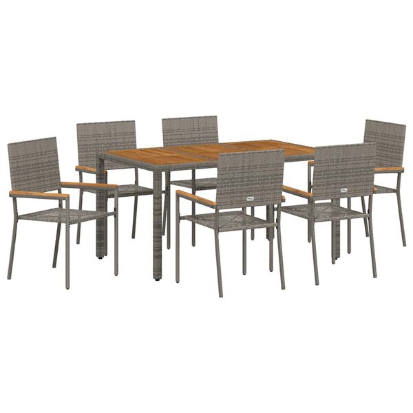 vidaXL Conjunto de Comedor de Jard&iacute;n 7 pcs Gris rat&aacute;n sint&eacute;tico