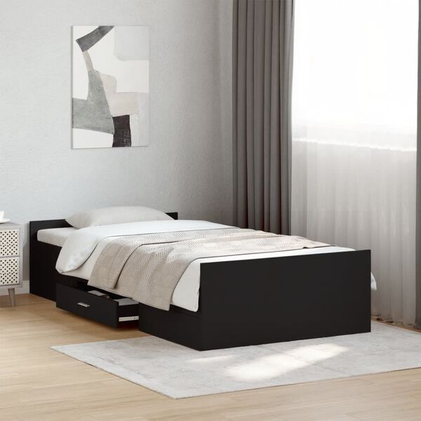 vidaXL Cama con cajones madera de ingenier&iacute;a negra 75x190 cm