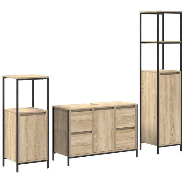 vidaXL Juego de muebles de ba&ntilde;o con caj&oacute;n 3 pcs Roble Sonoma y Negro