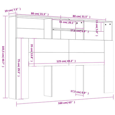 vidaXL Mueble cabecero color roble Sonoma 160x19x103,5 cm