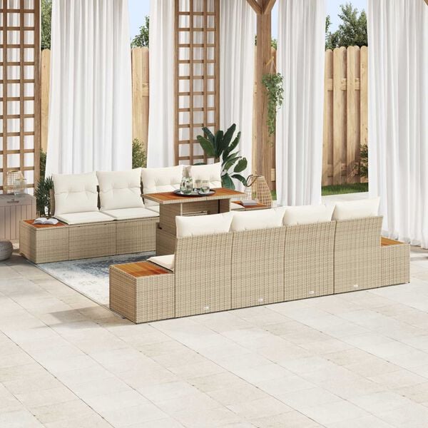 vidaXL Conjunto de sofá de jardín 9 pcs Beige Poliratán