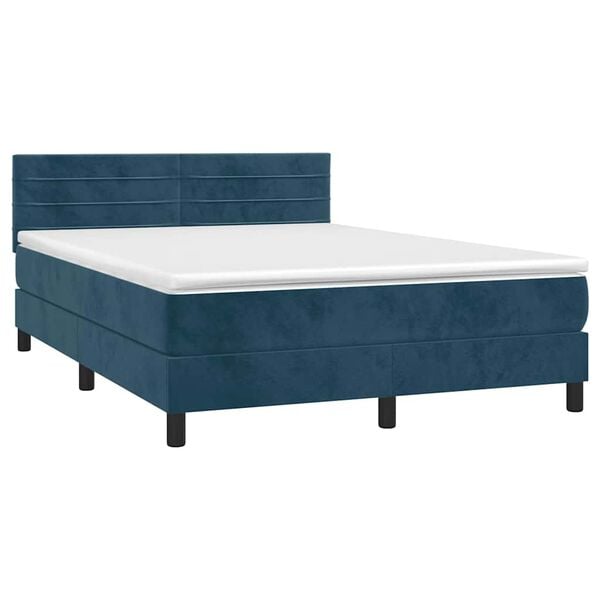 vidaXL Cama box spring colch&oacute;n y LED terciopelo azul oscuro 140x200 cm