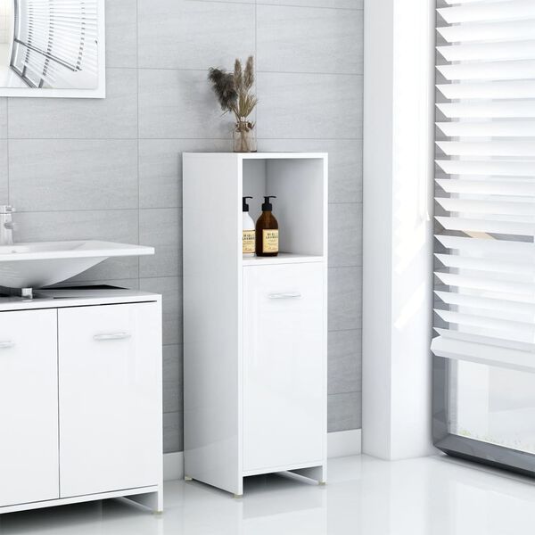 vidaXL Armario de ba&ntilde;o madera contrachapada blanco brillo 30x30x95 cm
