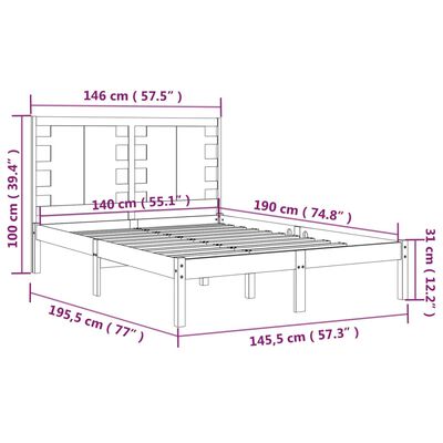 vidaXL Estructura de cama madera maciza de pino gris 140x190 cm