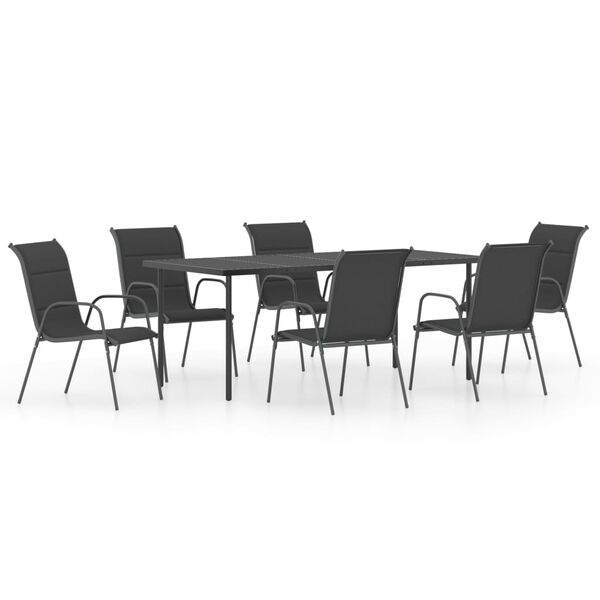 vidaXL Juego de comedor para jard&iacute;n 7 piezas acero negro