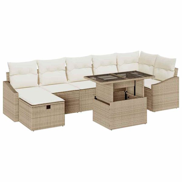 vidaXL Conjunto de sof&aacute; de jard&iacute;n 8 pcs Beige rat&aacute;n sint&eacute;tico