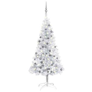 vidaXL &Aacute;rbol de Navidad preiluminado con luces y bolas plateado 120 cm
