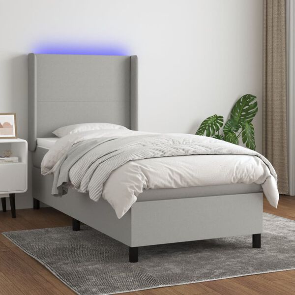 vidaXL Cama box spring colch&oacute;n y luces LED tela gris claro 100x200 cm