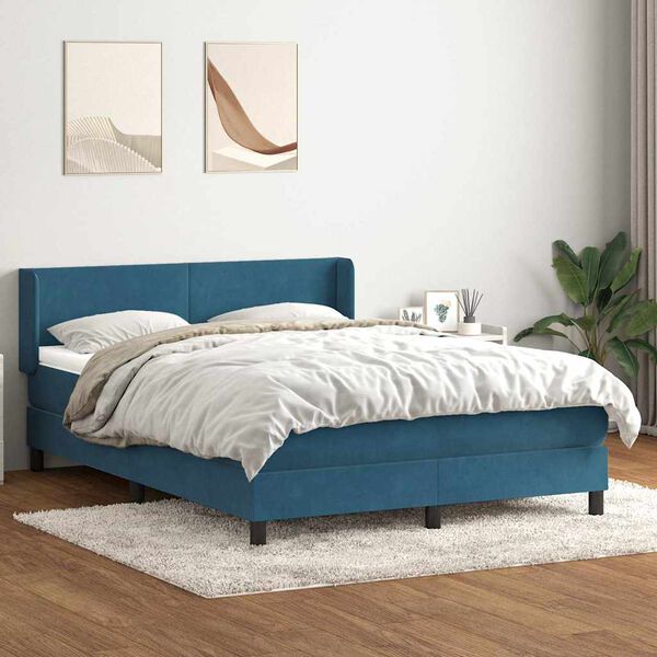 vidaXL Cama box spring con colch&oacute;n terciopelo azul oscuro 160x220 cm