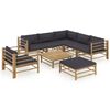 vidaXL Set de muebles de jard&iacute;n 8 piezas bamb&uacute; con cojines gris oscuro