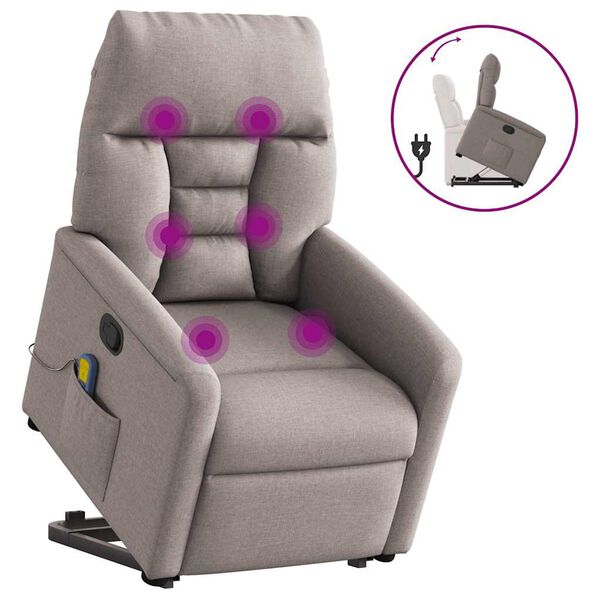 vidaXL Sill&oacute;n reclinable de masaje elevable tela gris taup&eacute;