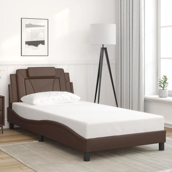 vidaXL Estructura de cama Viana sin colch&oacute;n cuero sint&eacute;tico marr&oacute;n 100x200cm
