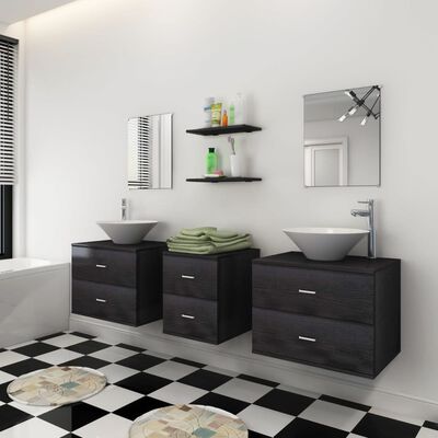 vidaXL Conjunto de muebles de baño y lavabo 7 piezas negro