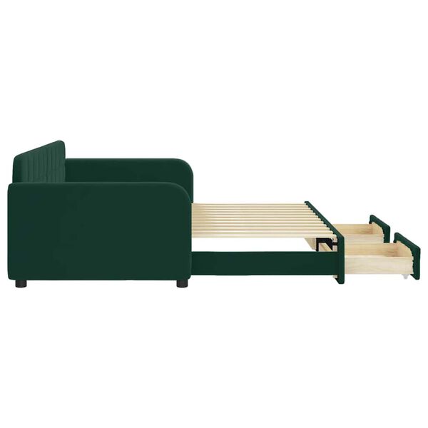 vidaXL Sof&aacute; cama nido con cajones terciopelo verde oscuro 90x200 cm