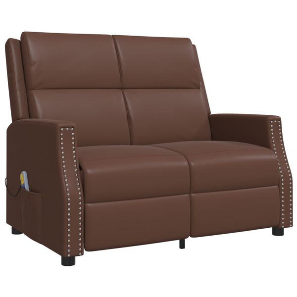 vidaXL Sill&oacute;n reclinable de masaje de 2 plazas cuero sint&eacute;tico marr&oacute;n