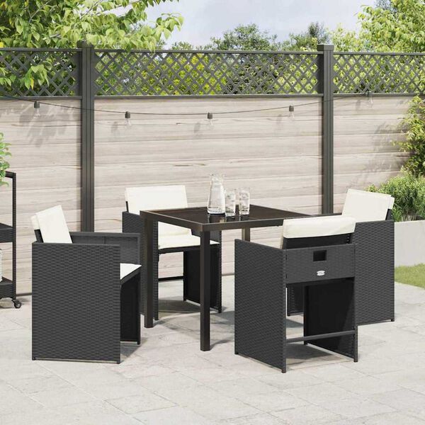 vidaXL Conjunto de Comedor de Jard&iacute;n 5 pcs Negro rat&aacute;n sint&eacute;tico