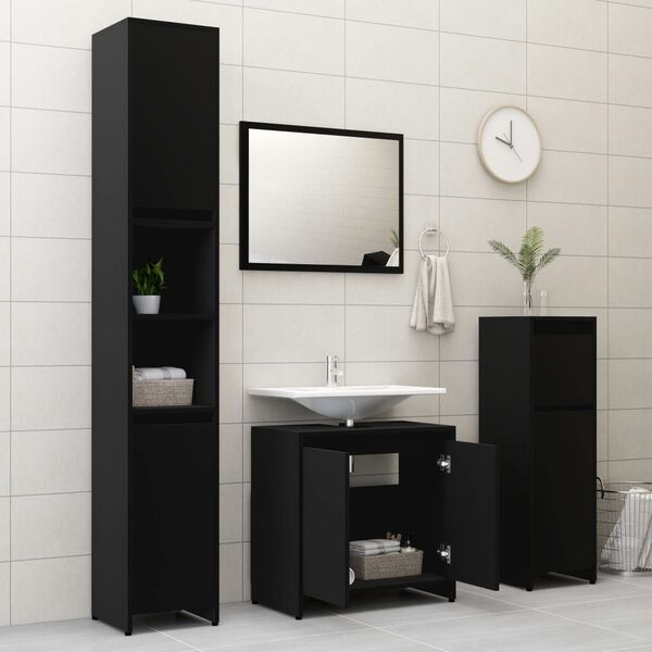 vidaXL Juego de muebles de ba&ntilde;o 3 pzas madera de ingenier&iacute;a negro