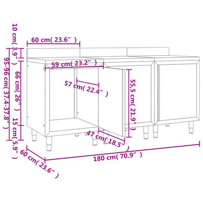 vidaXL Mesa de trabajo comercial mueble acero inoxidable 180x60x96 cm