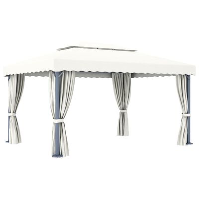 vidaXL Cenador con cortina blanco crema aluminio 4x3 m