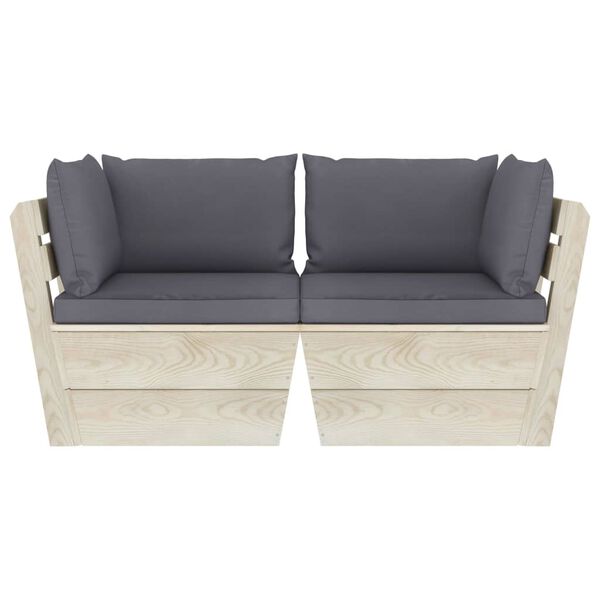 vidaXL Sofá de palets de jardín 2 plazas con cojines madera de abeto