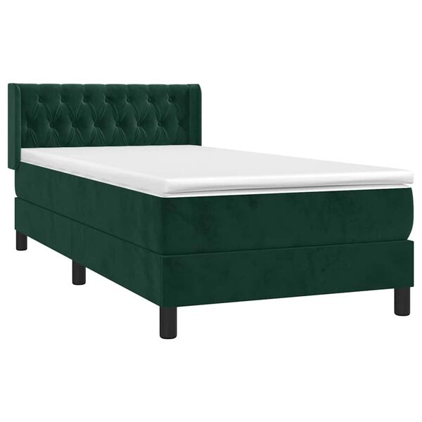 vidaXL Cama box spring con colch&oacute;n terciopelo verde oscuro 90x190 cm