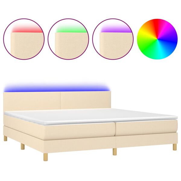 vidaXL Cama box spring con colch&oacute;n y LED tela crema 200x200 cm
