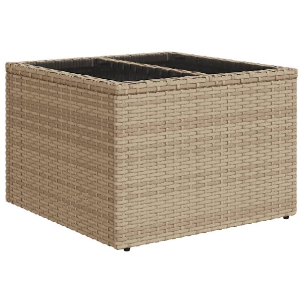 vidaXL Mesa de jardín superficie de vidrio ratán PE beige 55x55x37 cm
