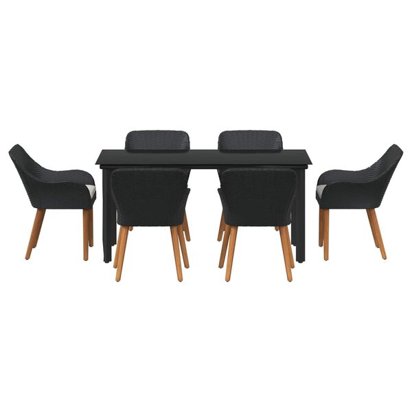 vidaXL Conjunto de Comedor de Jard&iacute;n 7 pcs Negro rat&aacute;n sint&eacute;tico