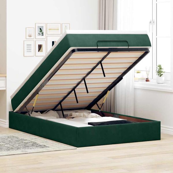vidaXL Estructura cama otomana colch&oacute;n terciopelo verde oscuro