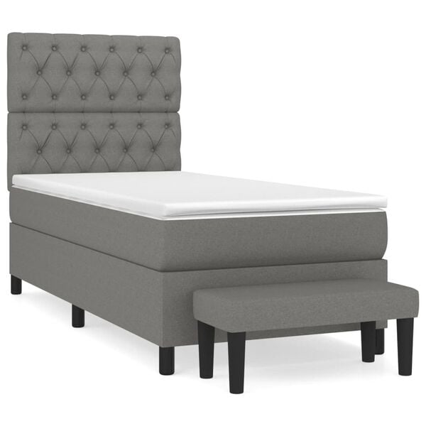 vidaXL Cama box spring con colch&oacute;n tela gris oscuro 80x200 cm