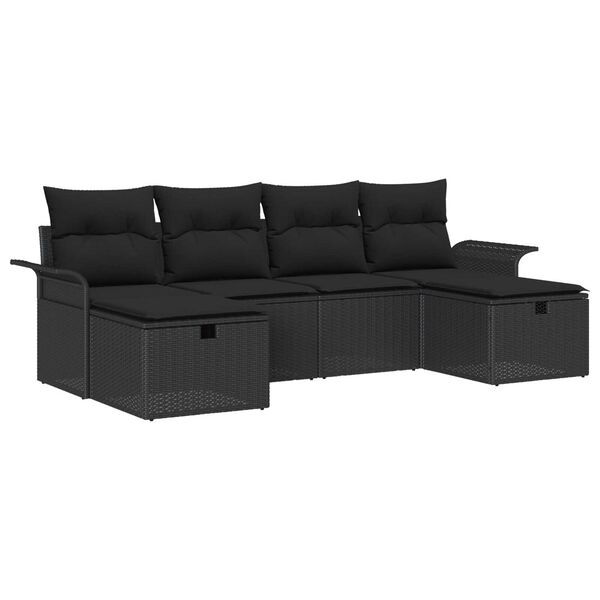 vidaXL Conjunto de sof&aacute; de jard&iacute;n Manual 6 pcs Negro rat&aacute;n sint&eacute;tico