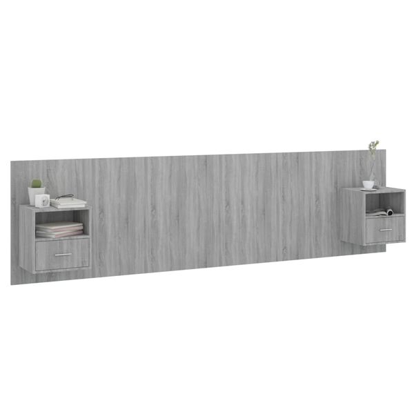 vidaXL Cabecero de cama y mesitas madera contrachapada gris Sonoma