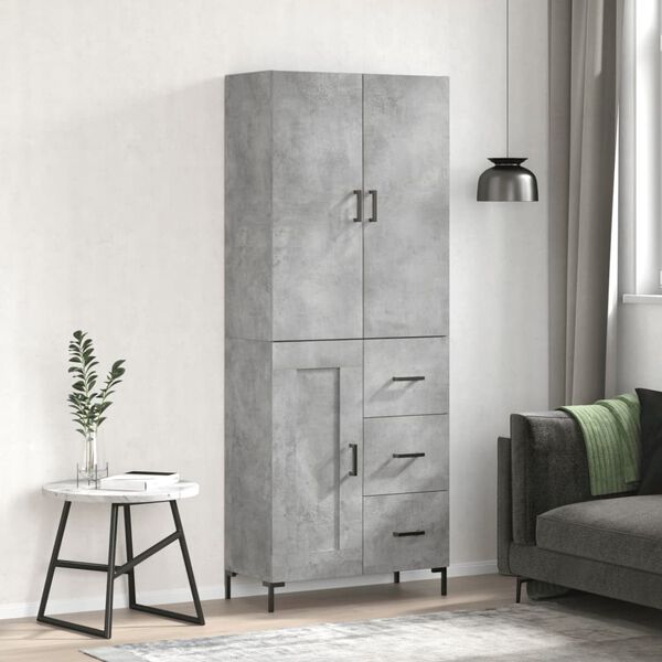 vidaXL Aparador alto madera contrachapada gris hormig&oacute;n 69,5x34x180 cm
