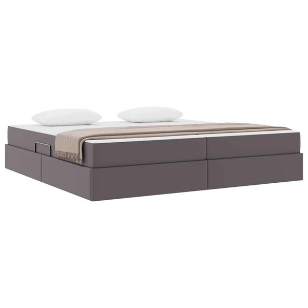 vidaXL Cama con almacenamiento y colch&oacute;n con colch&oacute;n 2 pcs Gris Cuero