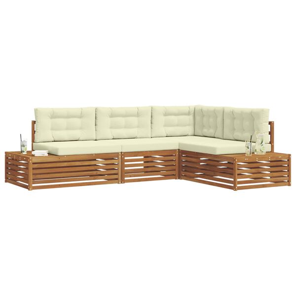 vidaXL Conjunto de sof&aacute;s de exterior con coj&iacute;n 4 Pieza Natural y Crema