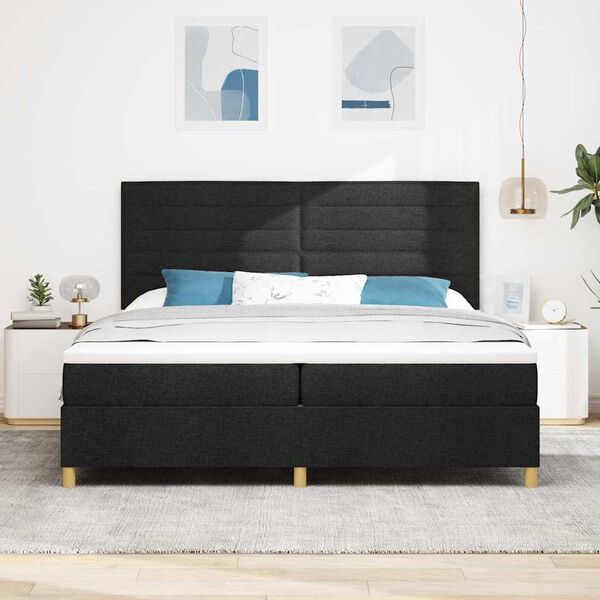 vidaXL Cama Box Spring LED con colch&oacute;n Negro 200 x 200 cm tela