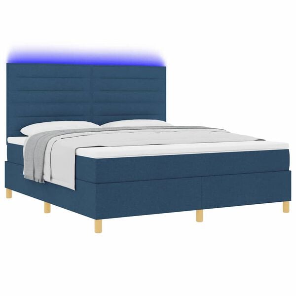vidaXL Cama Box Spring LED con colch&oacute;n Azul 180 x 200 cm tela