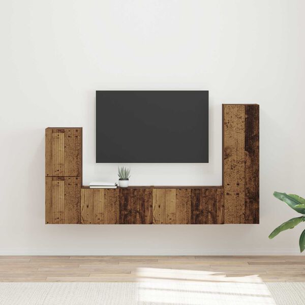 vidaXL Conjunto de mueble de TV Montaje en la pared 4 pcs Madera vieja