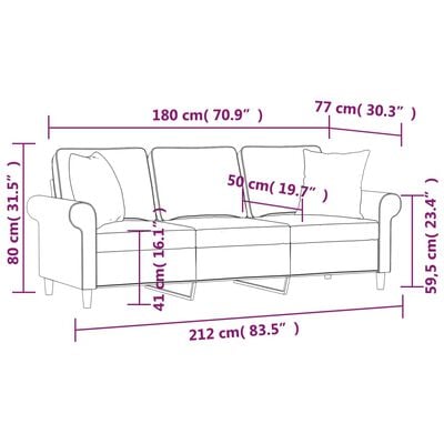 vidaXL Sofá 3 plazas con almohadas y cojines tela gris oscuro 180 cm