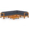 vidaXL Muebles de jard&iacute;n 7 pzas con cojines gris oscuro madera acacia