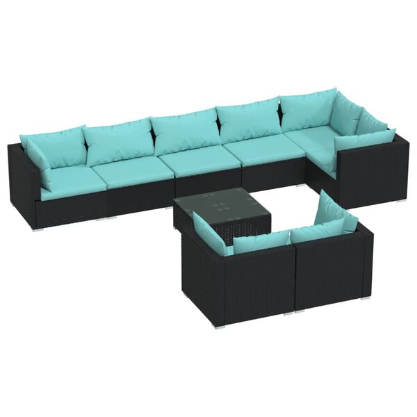 vidaXL Set de muebles de jard&iacute;n 9 pzas y cojines rat&aacute;n sint&eacute;tico negro
